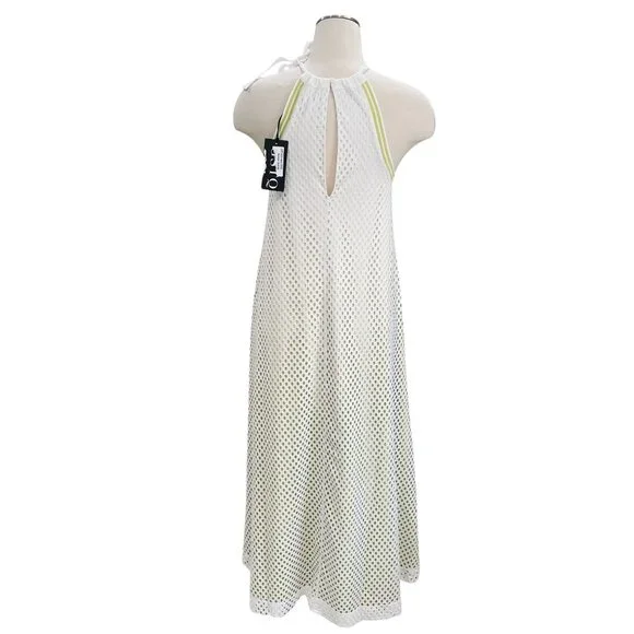 GSTQ XS White Neon Sole Mesh Maxi Dress Halter Long Resort Beach Cover Up NWT - Picture 7 of 14